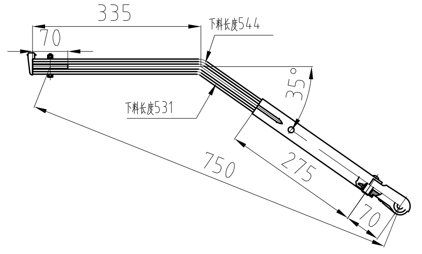 GBXM89 厦门金龙750mm双圆管左刮臂（35度）